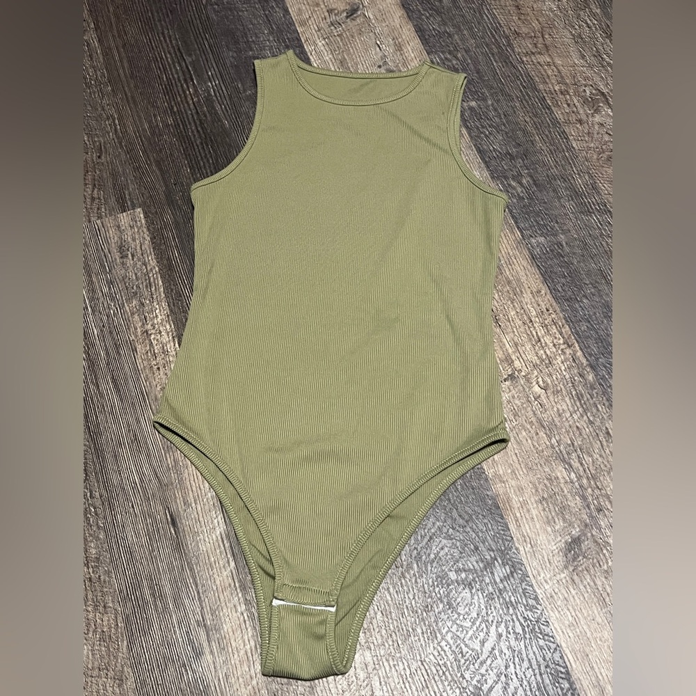 Sleek Olive Green Ribbed Bodysuit